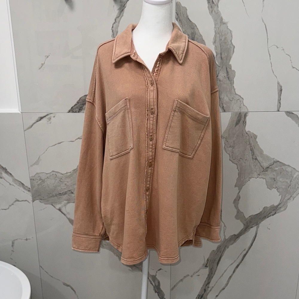 aerie Lumberjane Fleece Oversized Button-Down Shirt Jacket Size L